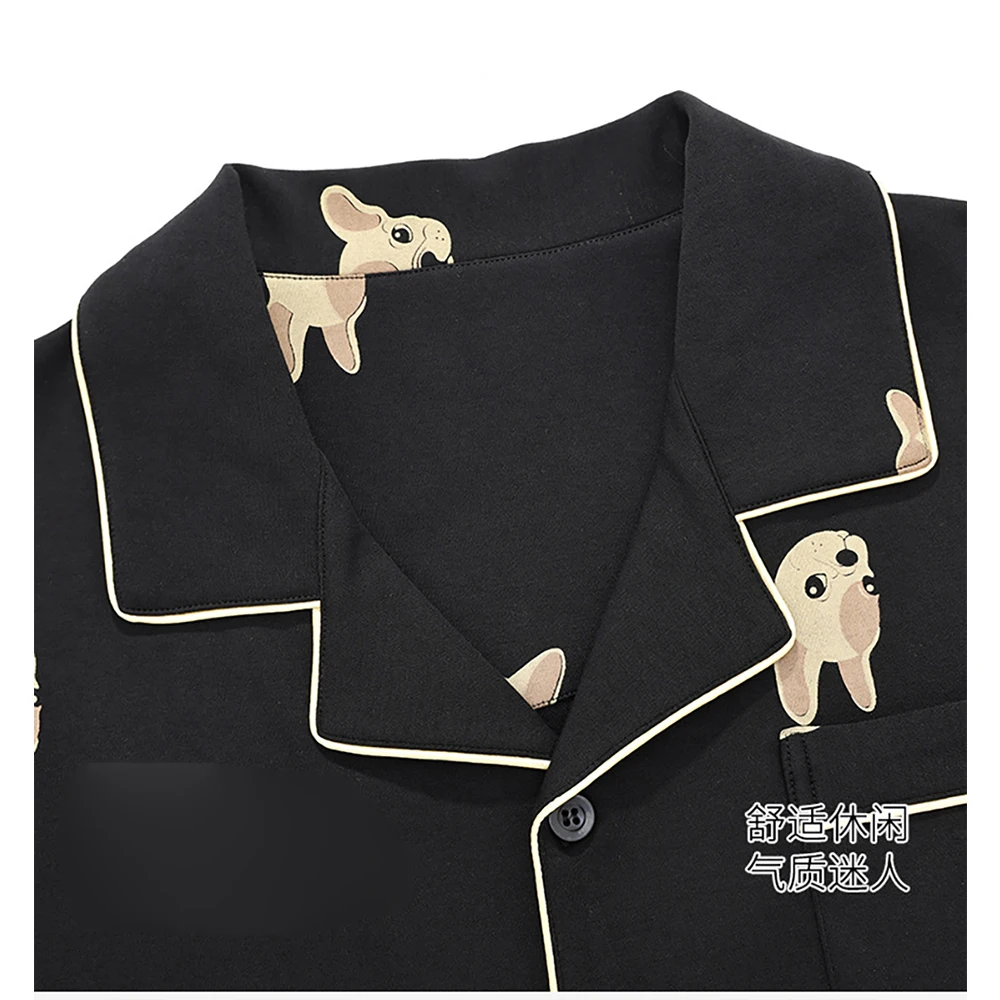 100% Lycra Cotton Antibacterial Pajamas Set for Couples Spring Autumn Long Sleeved Cardigan Men's Winter Sleepwear for Sleeping