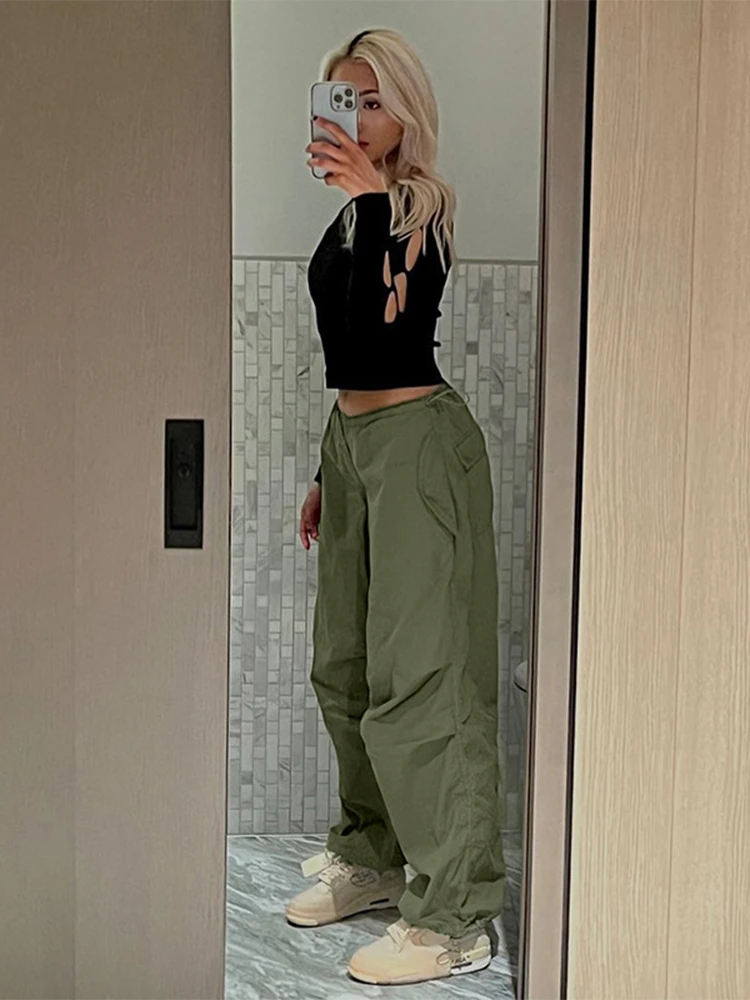 low waist drawstring cargo pants