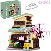 921PCS Cat Grocery Store Building Blocks Creative City Street Scene MOC Model Bricks Set With Lights Kids Educational Toys Gifts 1