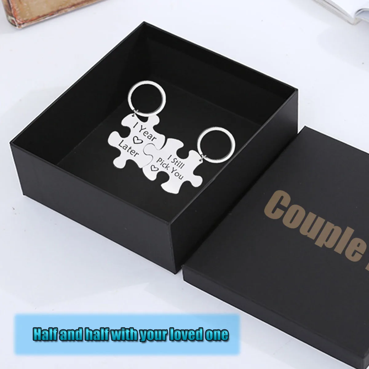 2pcs Jigsaw Keychain Couple Keychain I StillPick You/l Year Later Hanging Decoration Simple