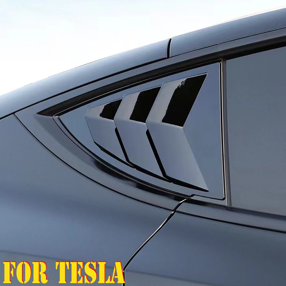 

2PCS Rear Car Window Shutter Cover Carbon Fiber Stickers Triangle Decoration For Tesla Model 3 Y Modified Accessories