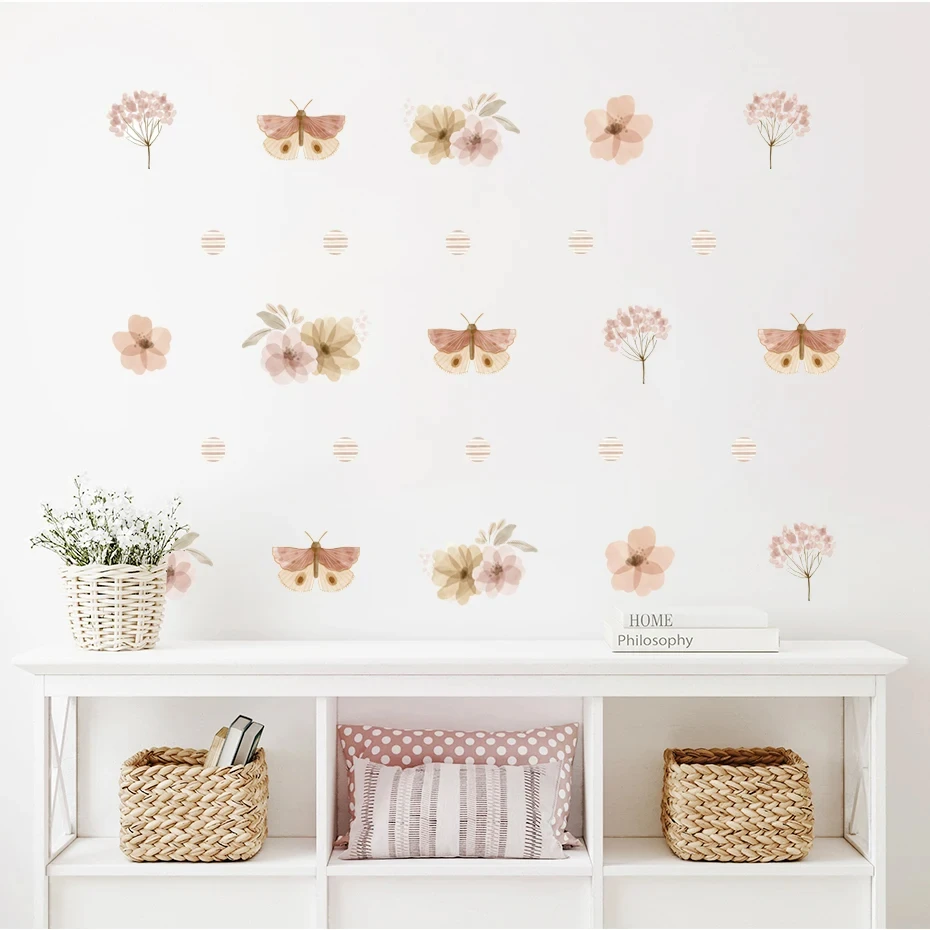 Boho Green Leaves Watercolor Wall Stickers Nursery Art Kids Room Removable Wall Decals Modern Children Interior Home Decoration
