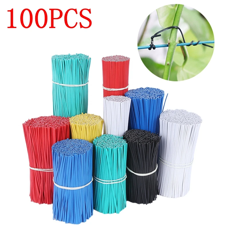 

100PCS Gardening Cable Ties Reusable Oblate Iron Twist Wire Tie Flower Plant Climbing Vines Multifunction Coated Fix Strings