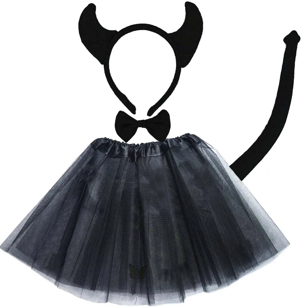 Anime Cosplay Props Animal Cosplay Costume Kids Girl Devil Demon Headband Tutu Skirt Bow Tail Set Party Toy Gift Props Birthday Halloween Costume Cosplay