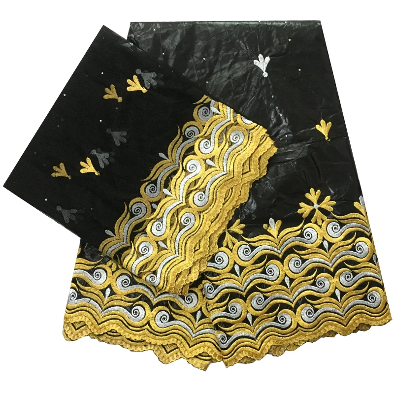 2025 New Embroidered Bazin Tissues Riche Fabrics African Tulle Lace Nigerian Gele Headtie Wedding 5+2 yards/lot 3