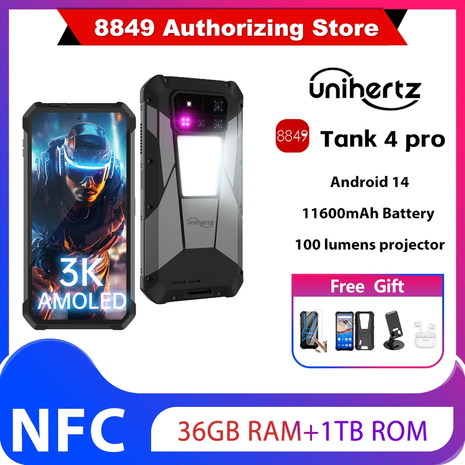 Unihertz Tank 4 Pro 5Gタフネスプロジェクタースマートフォン 36GB