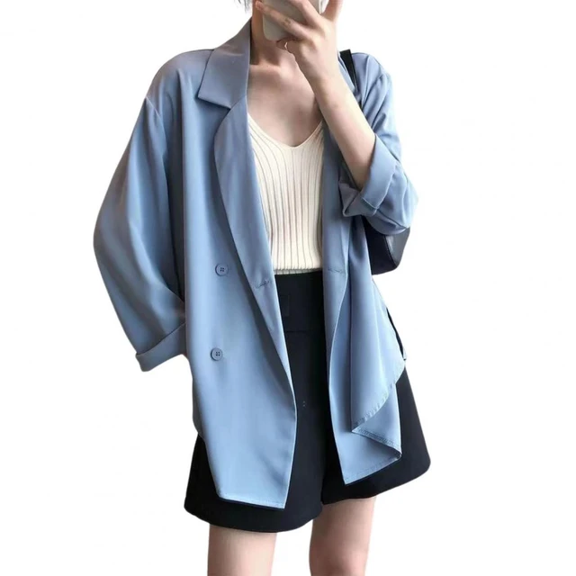 Women Blazer Sleeve Loose Fit Blazers Jackets Office Lady Solid Color Lapel Thin Suit Coat Cardigan Workwear blazer mujer - AliExpress