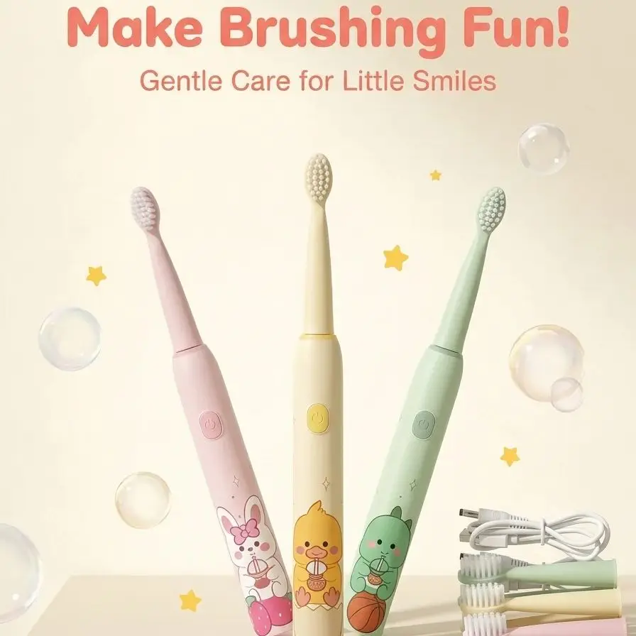 긴 배터리 수명을 자랑하는 어린이용 음파 전동 칫솔, 3가지 모드 IPX7 방수 어린이용 전동 칫솔(듀폰 항균 기능 포함)