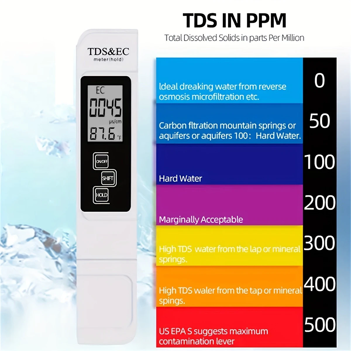 3in1 Water Quality Detection Pen Household Drinking Water Purity EC Meter High Accuracy TDS Meter 0-9990ppm Digital Water Tester 5