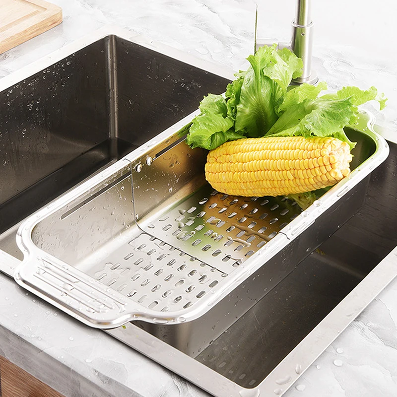 Stainless Steel Drain Basket Retractable Sink Strainer Basket For Washing Basin Bowl Chopsticks Plate Sink Drain Tray 5