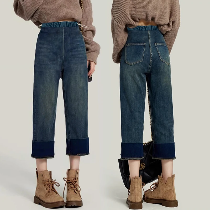 봄 가을 스트레이트 레그 데님 임산부 바지 편안한 루즈핏 빈티지 캐주얼 배 부분 무압박 무지지력 강화