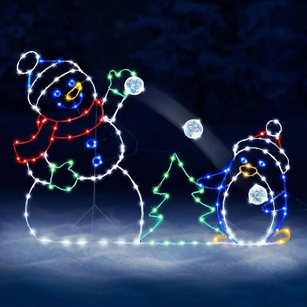 Outdoor Glowing Snowman Animated Light String Frame Decor Outdoor Xmas