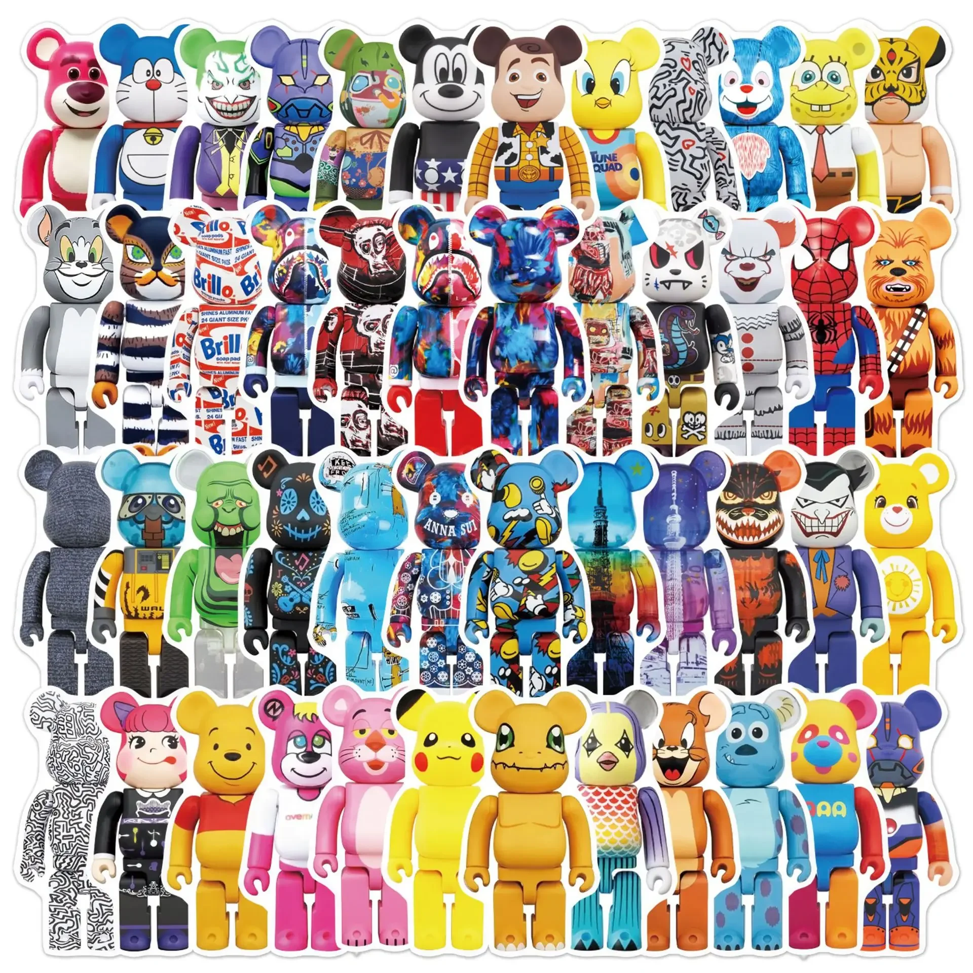 50pcs Cartoon Bearbrick Graffiti Sticker Suitcase Guitar Car Computer Waterproof PVC Sticker
