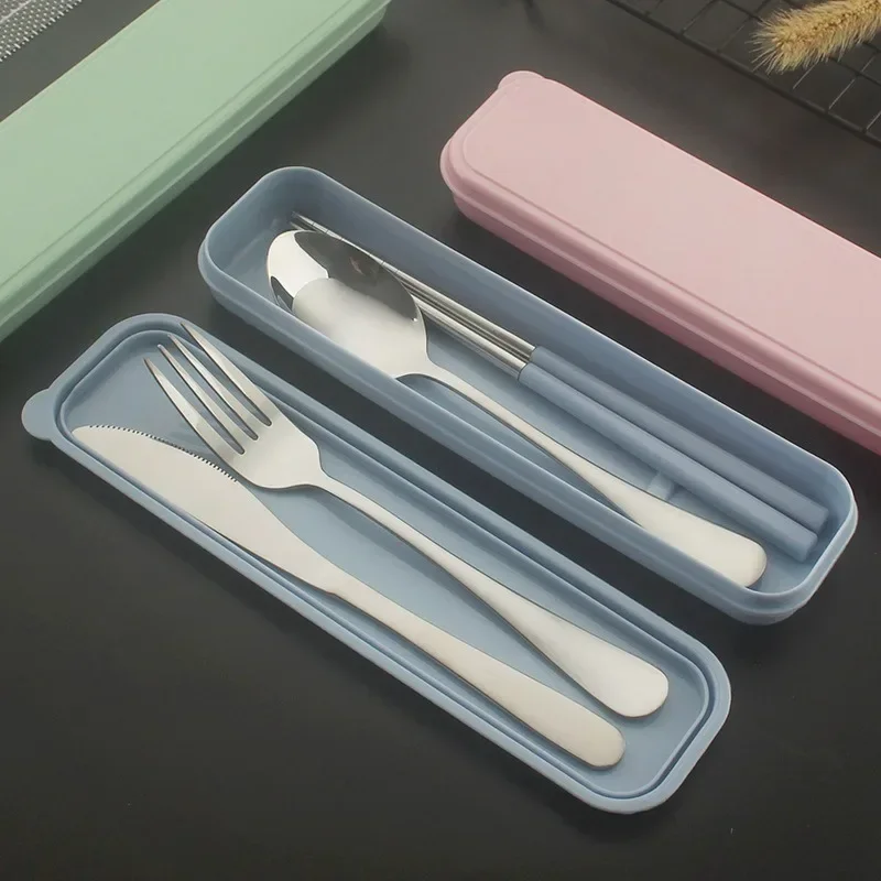Portable Stainless Steel Cutlery Suit with Storage Box Chopstick Fork Spoon Knife Travel Tableware Set Camping Cutlery cutlery set western style cutlery set picnic cutlery set stainless steel cutlery set picnic tableware camping cutlery set
