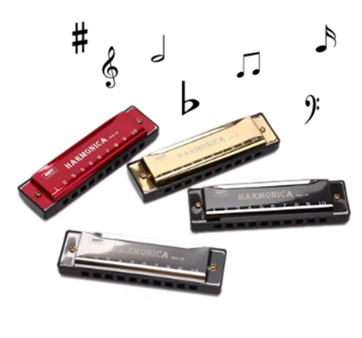 Diatonic Harmonica Miwayer 10 Holes Harmonica Key of C Colorful Metal Shell with Case for Beginner Students Kids Gift