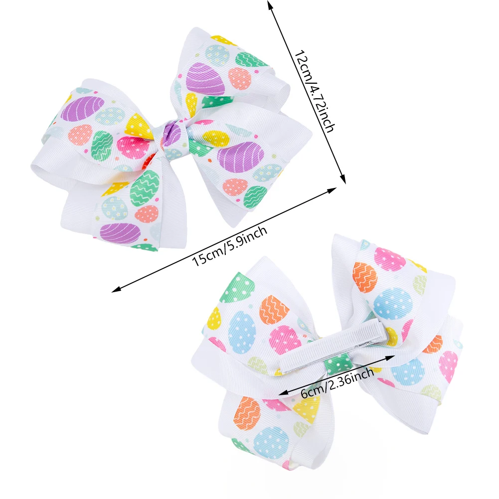 6 인치 대형 활 부활절 날 헤어 클립 귀여운 계란 토끼 Carroot 인쇄 Grosgrain 리본 Hairbows 머리핀 어린이 파티 모자를 쓰고 있죠