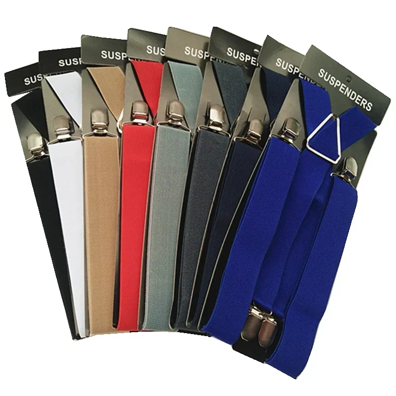 Solid Color Unisex Adult Suspenders Men XXL Large Size 3.5 cm Wide Adjustable Elastic 4 Clips X Back Women Trousers Braces Party