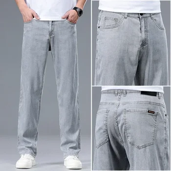 2024 New In Lyocell Summer Thin Jeans Men's  Loose Straight Casual Stretch Business Large Size Male Pants Solid Color 1