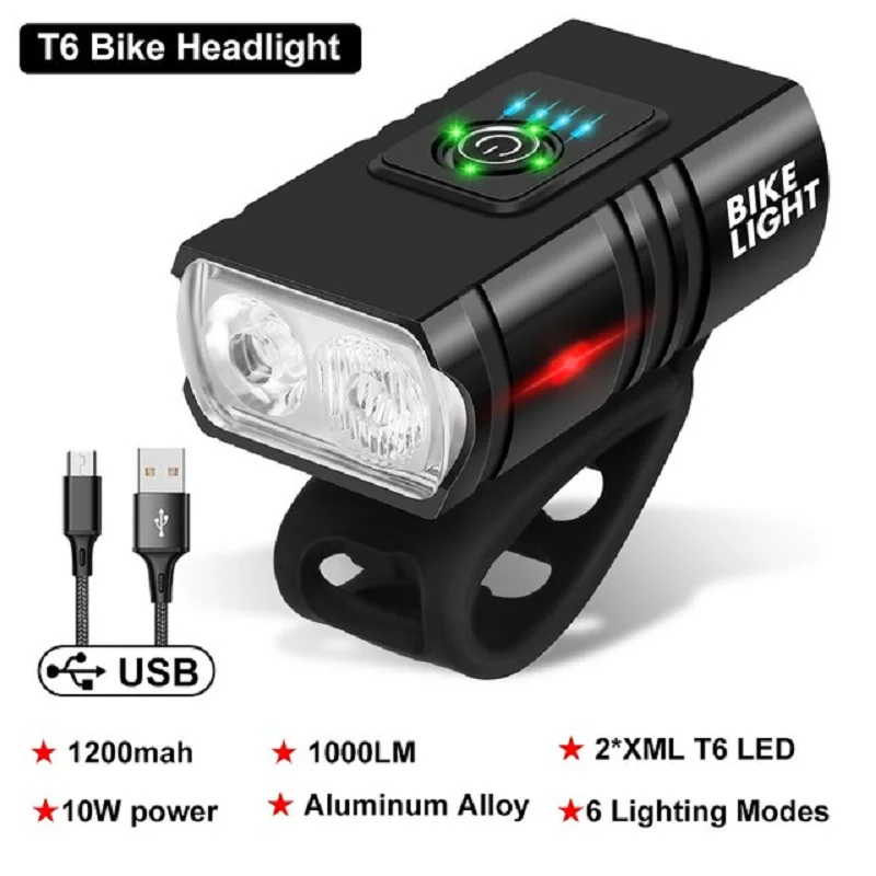 Ledマウンテンバイクヘッドライト,usb経由で充電可能,6モード|自転車用ライト| - AliExpress