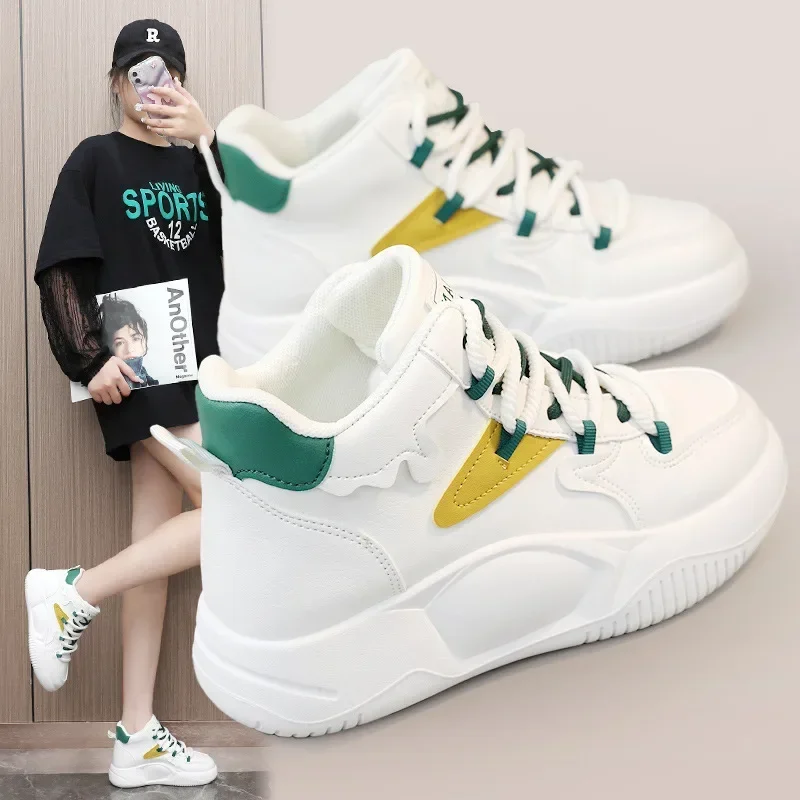 

New color-blocked casual single shoes 2024 spring fashion breathable board shoes to increase the height of the thick-soled