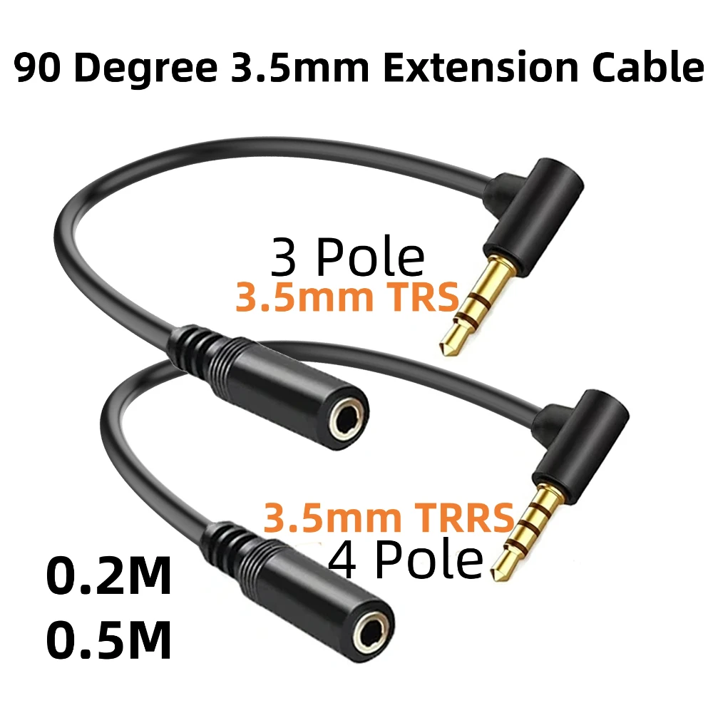 Right-Angle 3.5mm Audio Extension Cable - Male to Female Jack