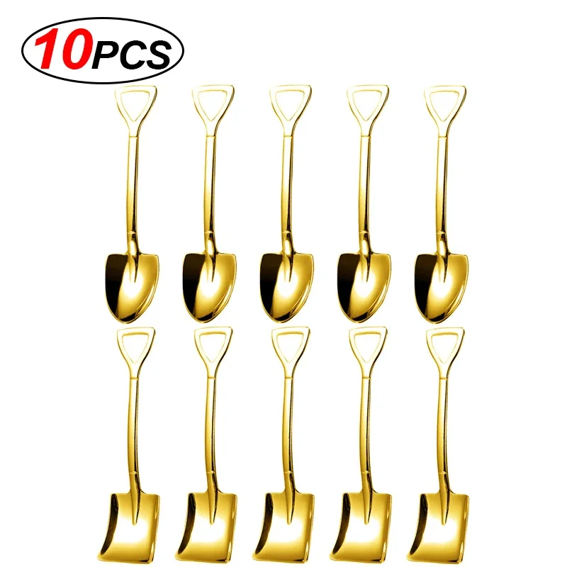 Elegant Stainless Steel Shovel Spoon Set - Gold & Silver Finish, Perfect for Coffee, Ice Cream, and Desserts