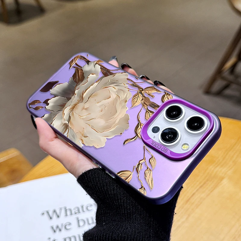 Luxury Golden Lotus Flower Plating Shockproof Clear Phone Case