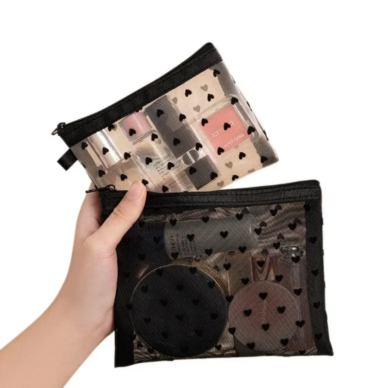 1PCS Mini Transparent Heart Makeup Bag Women Portable Lipsticks Cosmetic Storage Pouch Ins Clear Ctue Small Make Up BagS 6