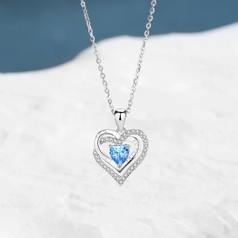 

S925 Sterling Silver Heart Series Pink Austrian Crystal Necklace Female Fashion Neckchain Pendant Women's Gift Colors Available