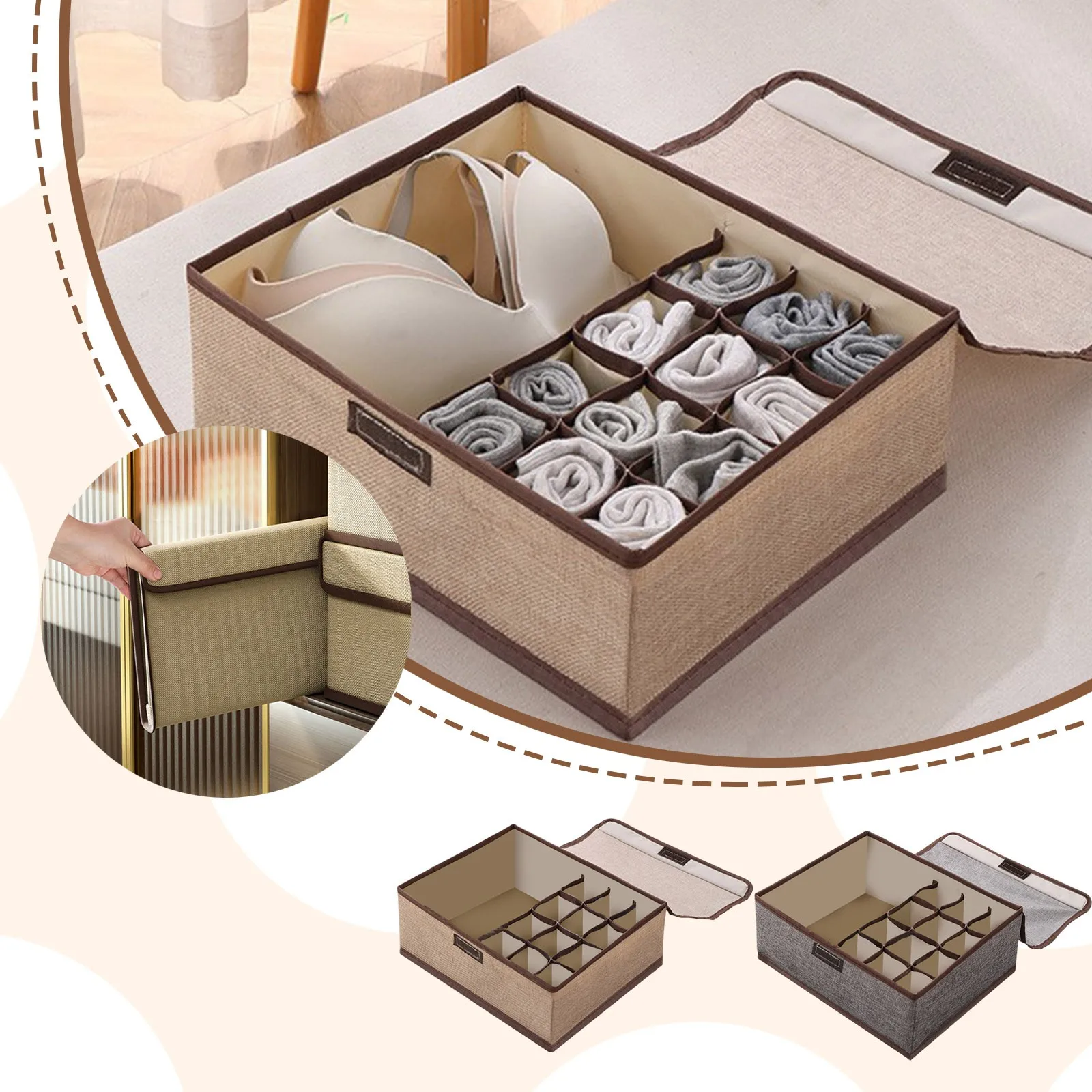 Foldable Fabric Storage Bins for Socks Underwear Bras Ties Scarves, Underwear Storage Box Household Sorting Box 13 Compartments 2