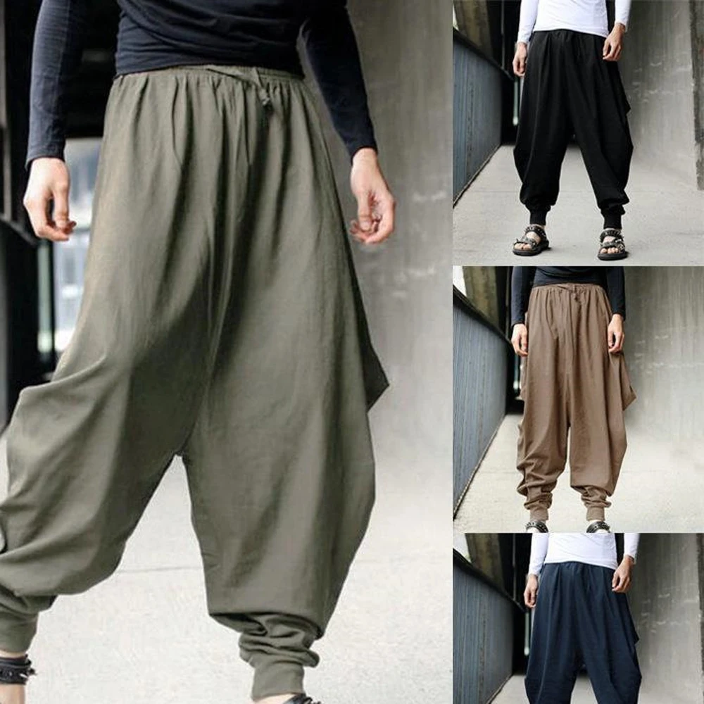 Men High Elastic Waist Harem Pants