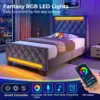 Twin Bed Frame with LED Light and Charging Station, Upholstered High Headboard and Footboard, Wood Slats, Noise Free, Grey 3