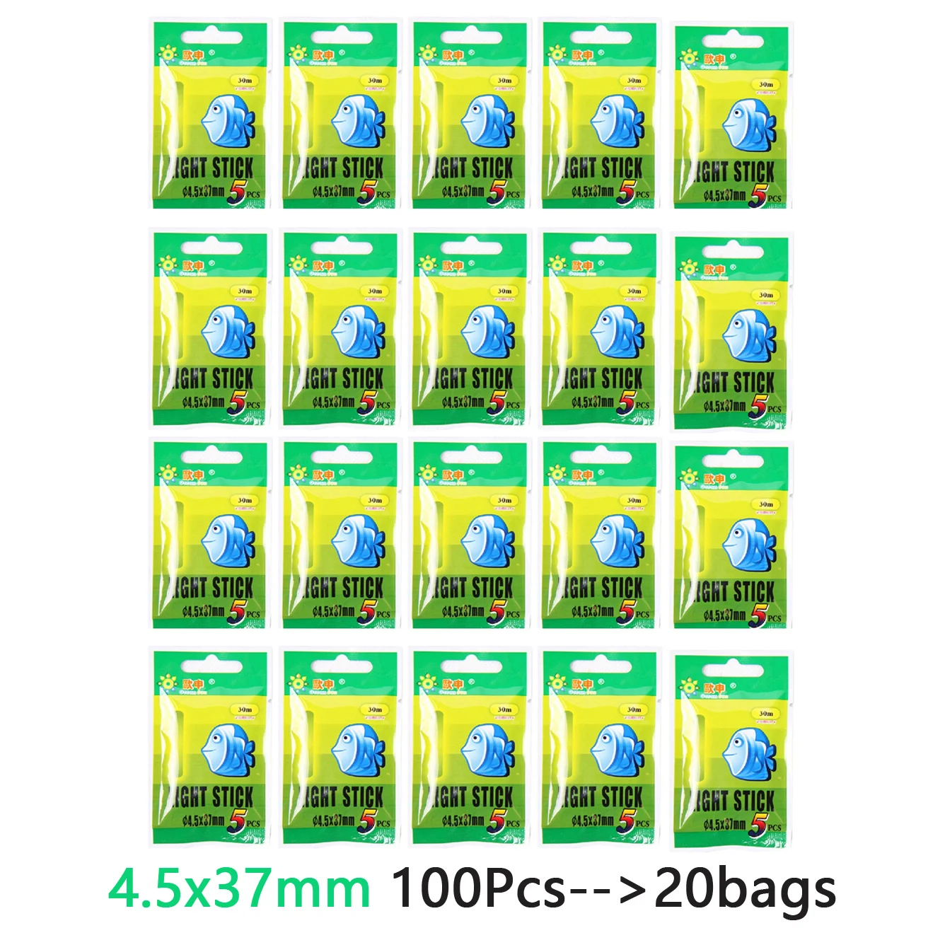 200Pcs 4.5*37mm Fishing Fluorescent Lightstick Float 30m Visible Distance Rod Li