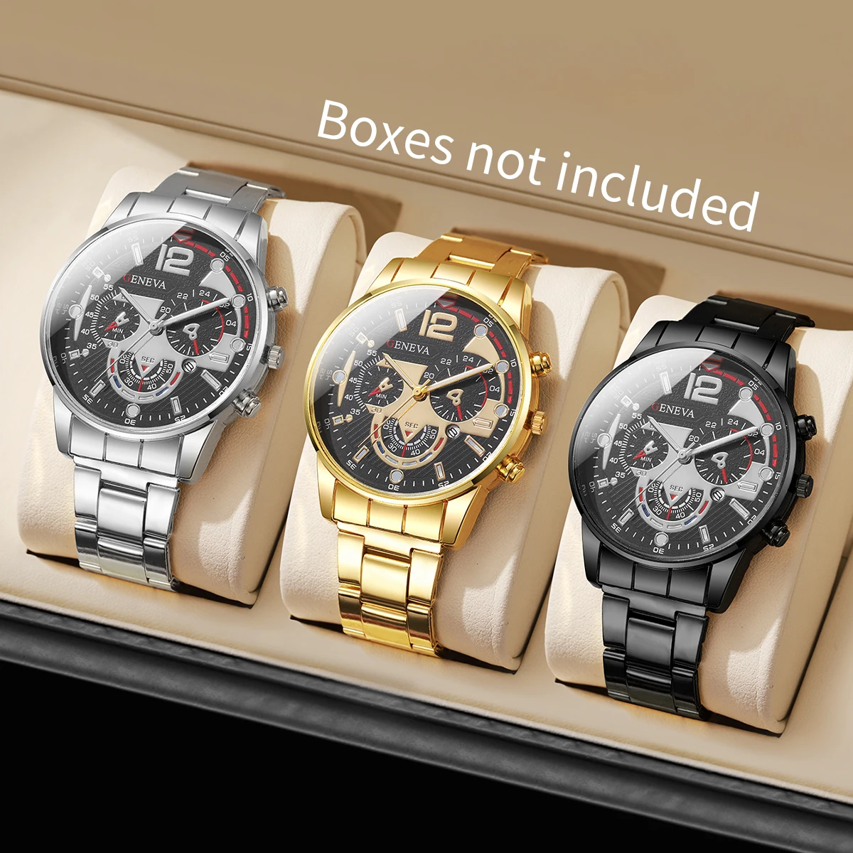 3pcs/set Men's Temperament Trend Simple Scale Large Dial College Style Casual Fashion Calendar Quartz Watch Set (No Box)