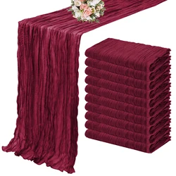 Elegant Sage Green Semi-Sheer Gauze Table Runner Set - Perfect for Weddings, Parties, and Festive Decor (Burgundy)