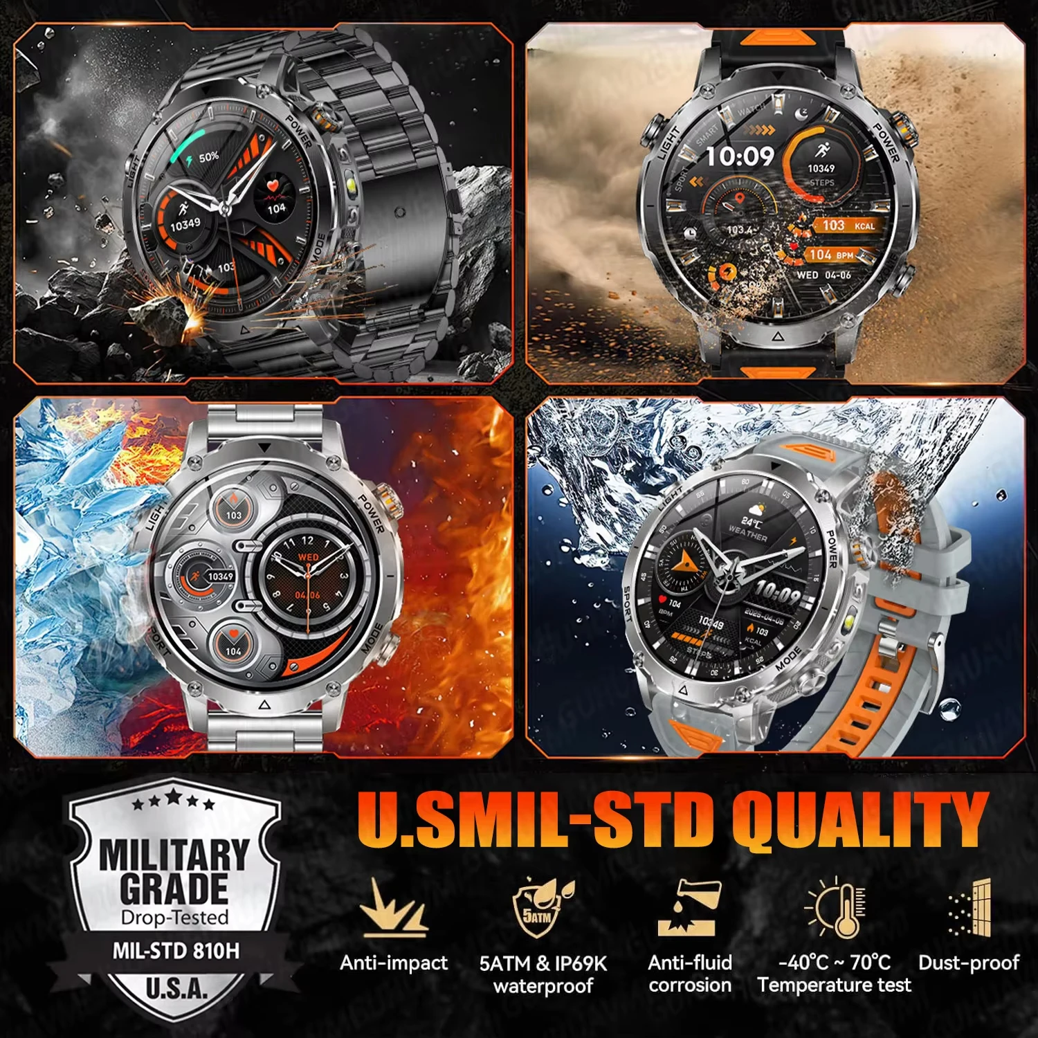 2026 1400 mAh Battery NEW Militar Built-in Dual-band GPS Sports Smart Watches Compass Outdoor RIDE Run IP68 Waterproof Bracelet 2