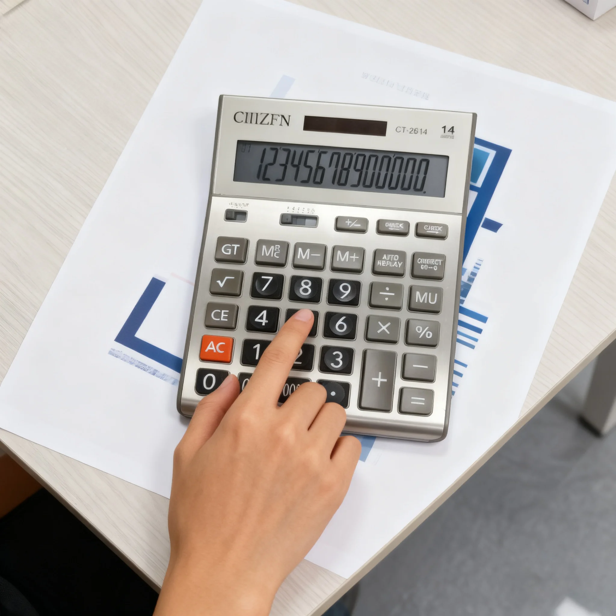 14-Digit Solar-Powered Desktop Calculator with Adjustable Stand and Large Display