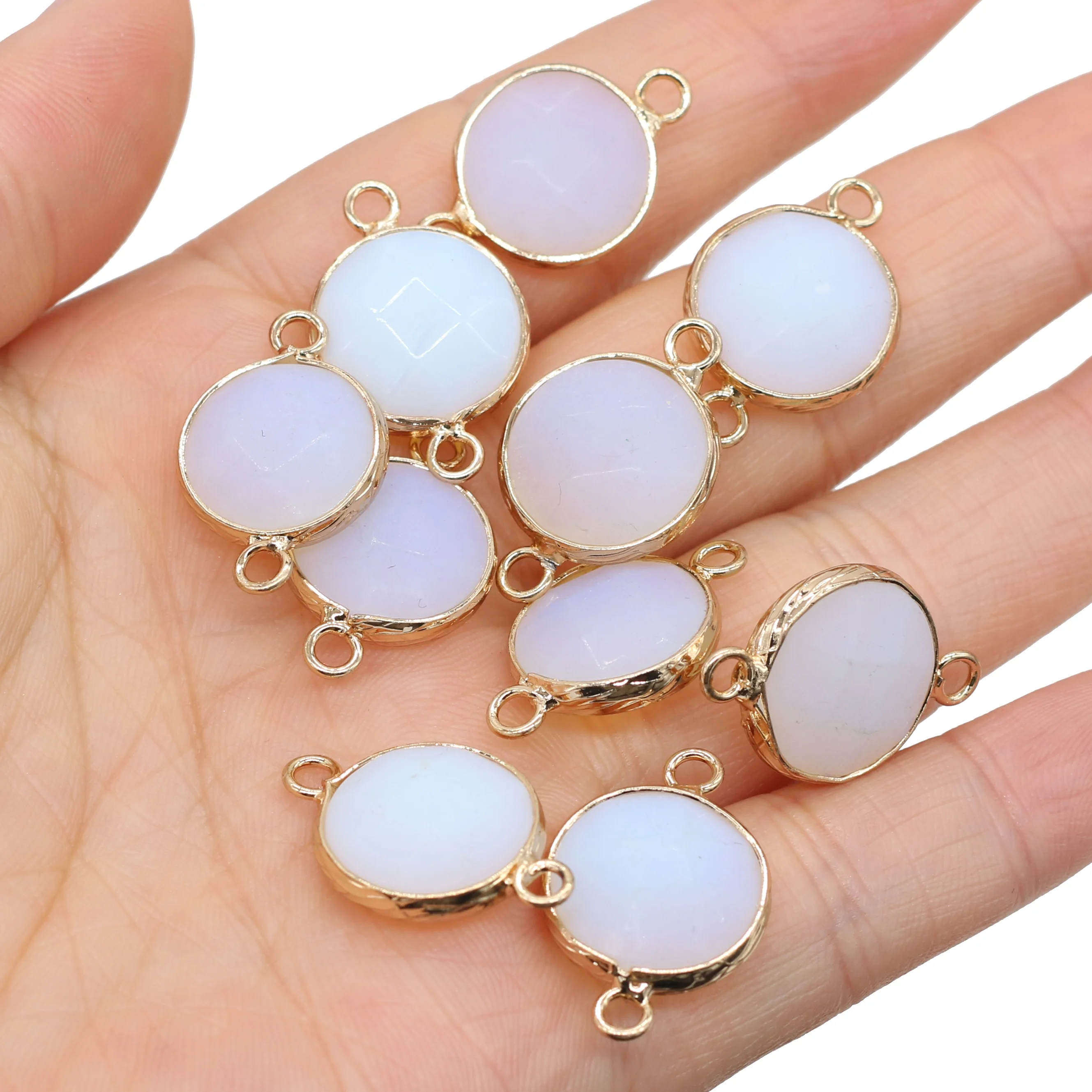 

6pcs Double Hole Pendant 15x24mm Natural Stone Opal Cute Charms for Jewelry Making Supplies DIY Necklace Bracelet Accessories