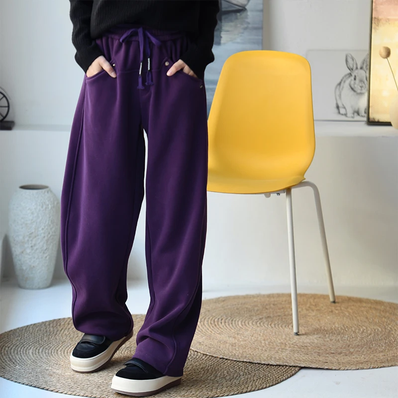 MICOCO K8063C Artistic temperament simple with thick loose high-waisted lean banana sweatpants 4