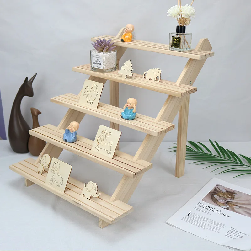 2-5 Tier Ear Stud Holder Gioielli In Legno Orecchino Dispaly Stand Shelf Cupcake Makeup Mini Figure Organizer Vetrina Rack Riser