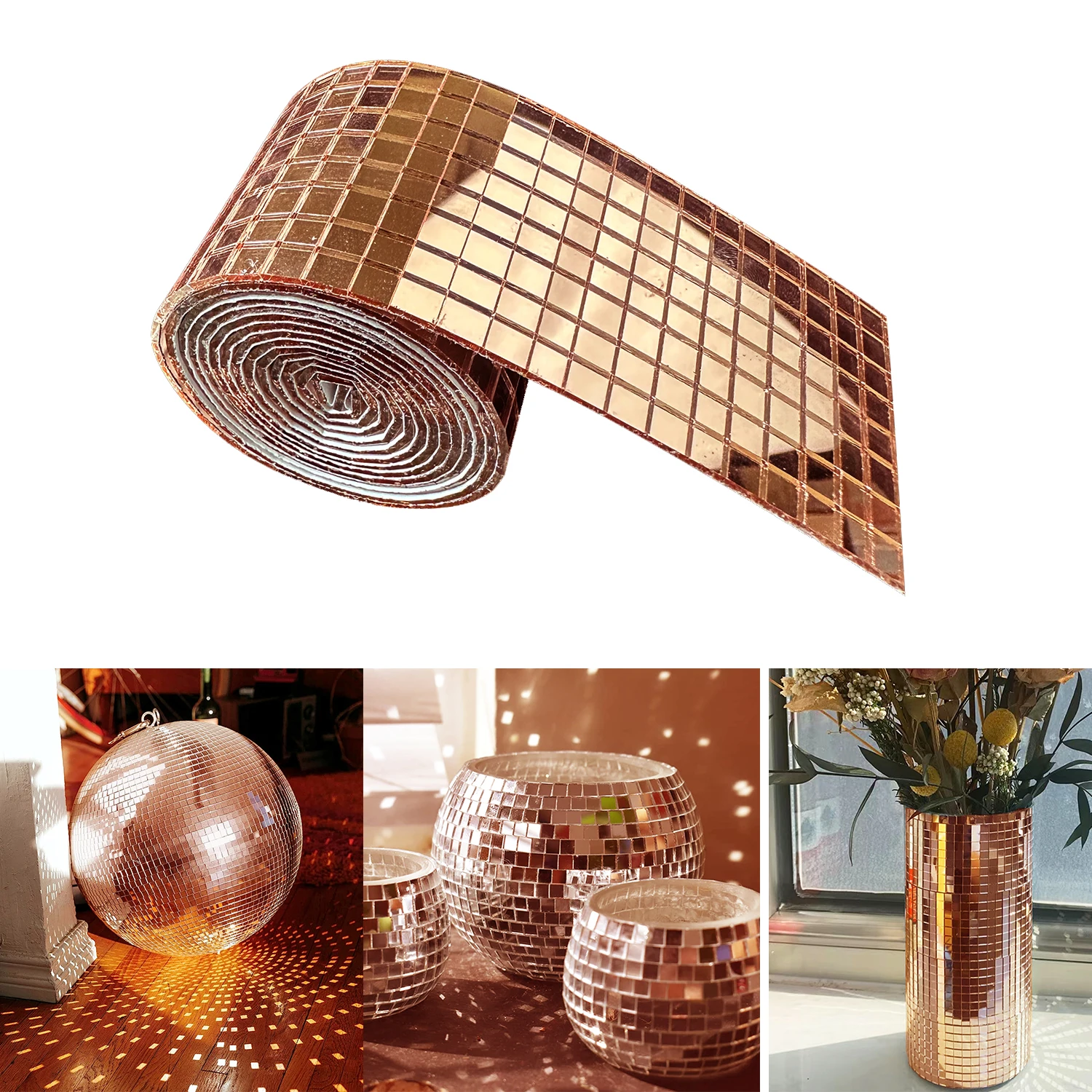 1 Roll Peel and Stick DIY Glass Wall Tile Sticker Self-adhesive Mosaic Mirror Wall Decal For Home Party Christmas Decoration