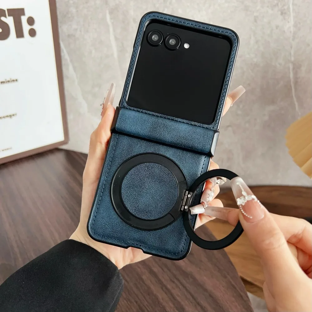 Elegant Retro PU Leather Phone Case with Rotatable Holder and Anti-Drop Back Cover