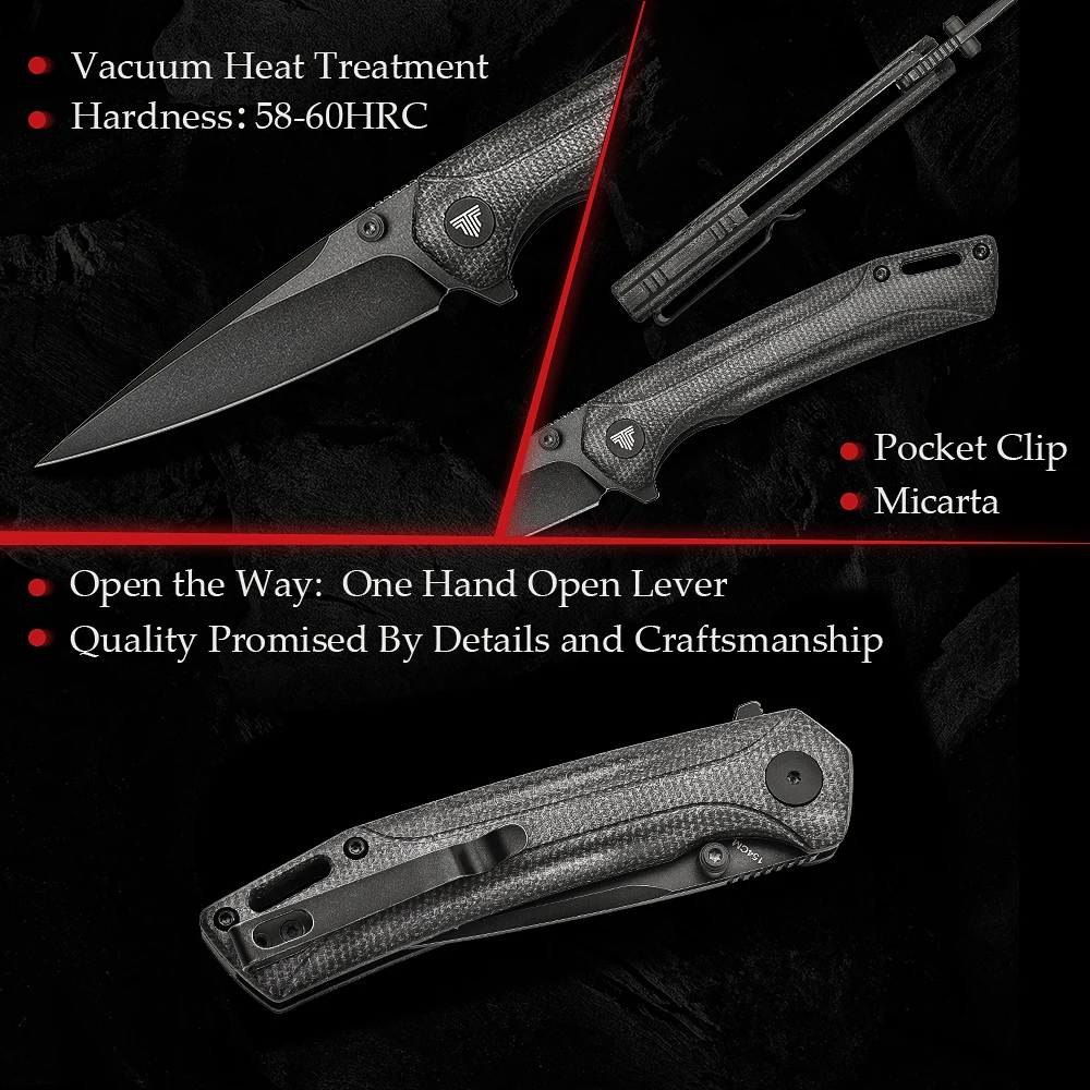 TRIVISA EDC Folding Knives for Men，Pocket Knife with Clip, 3.26