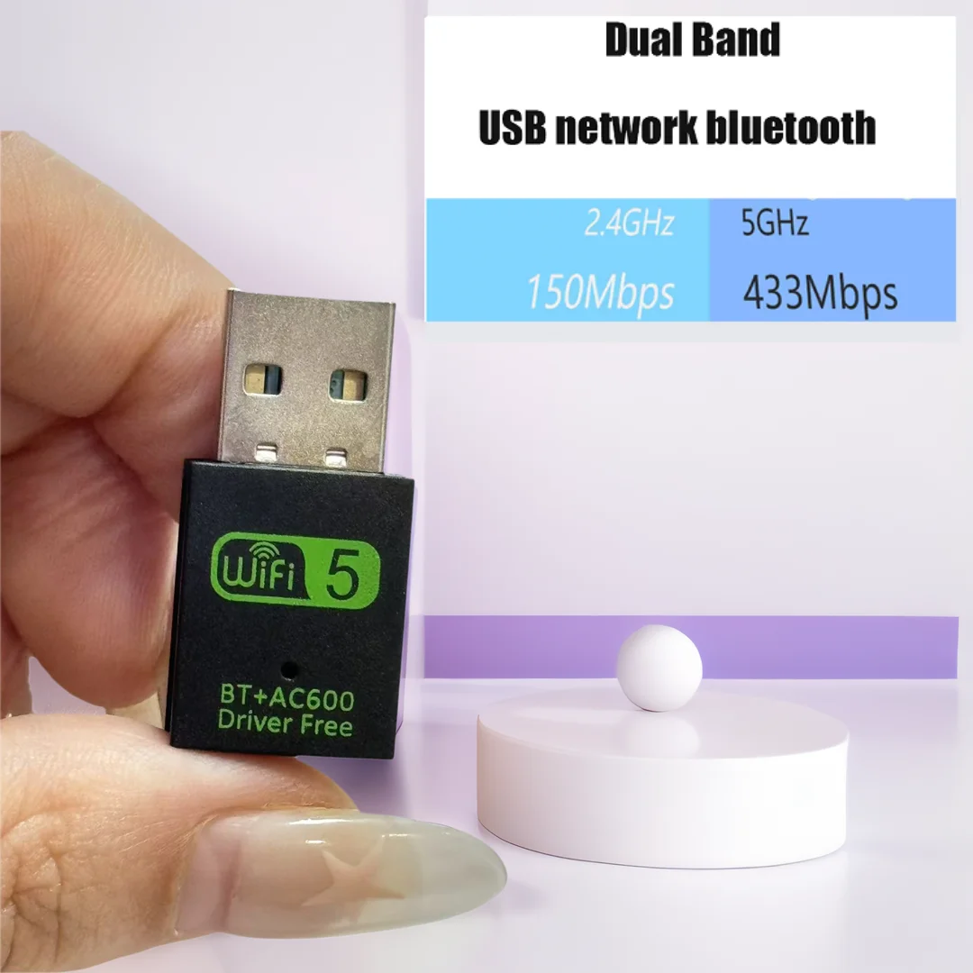 Dual Band 600Mbps USB WiFi & Bluetooth Adapter - 2-in-1 Wireless Network Dongle, Driver-Free