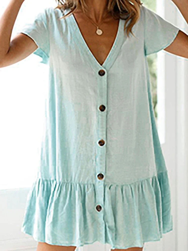 SUNFORYOU Cover-ups Tunic Beach Button Rayon V neck Beach Shirt Swimsuit Cover Up Vestido Sarong Beachwear Women Pareo