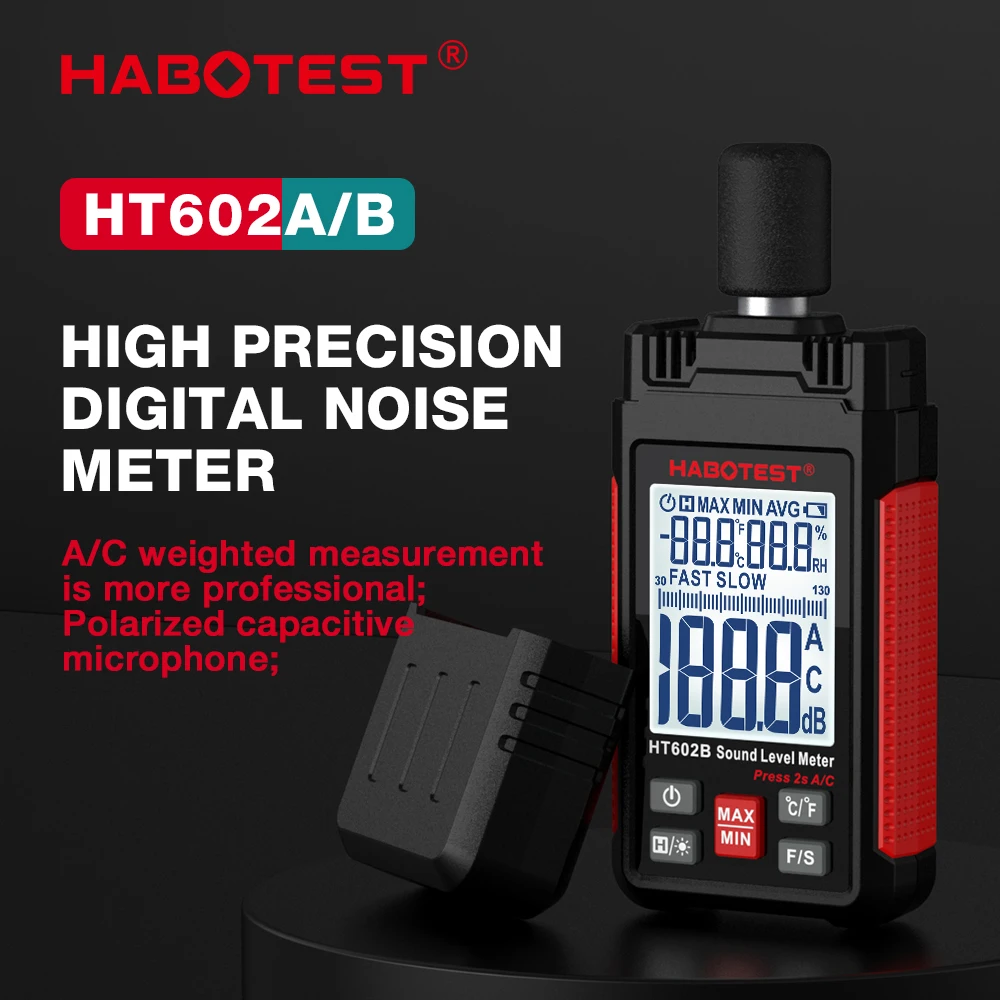 HABOTEST HT602 Sound Level Meter Portable SPL Meter 30dBA to 130dBA Audio Noise Volume Measuring Instrument Decibel Meter