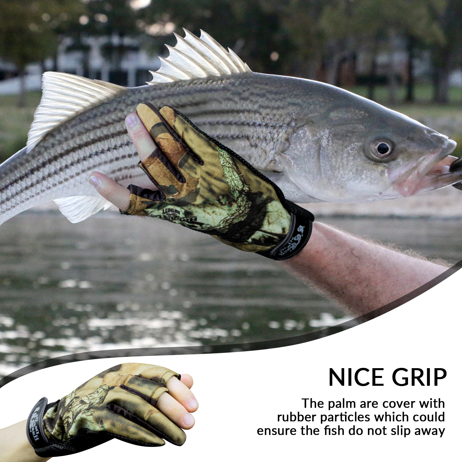 3 Fingers Cut Fishing Gloves Men Summer Breathable Anti-Slip Camouflage Gloves Outdoor Camping Cycling Hunting Glove 1 pair