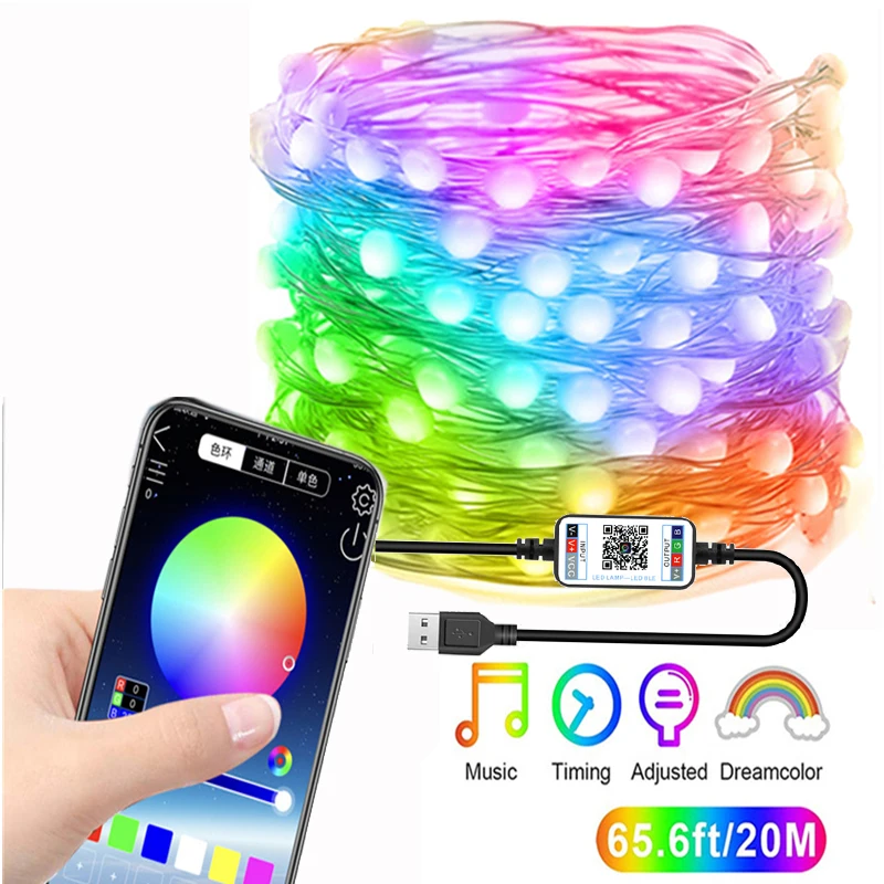 Smart LED String Lights Dancing with Music Sync Dreamcolor Fairy Lamp Garland for Curtains Valentine's Day Decor Lighting