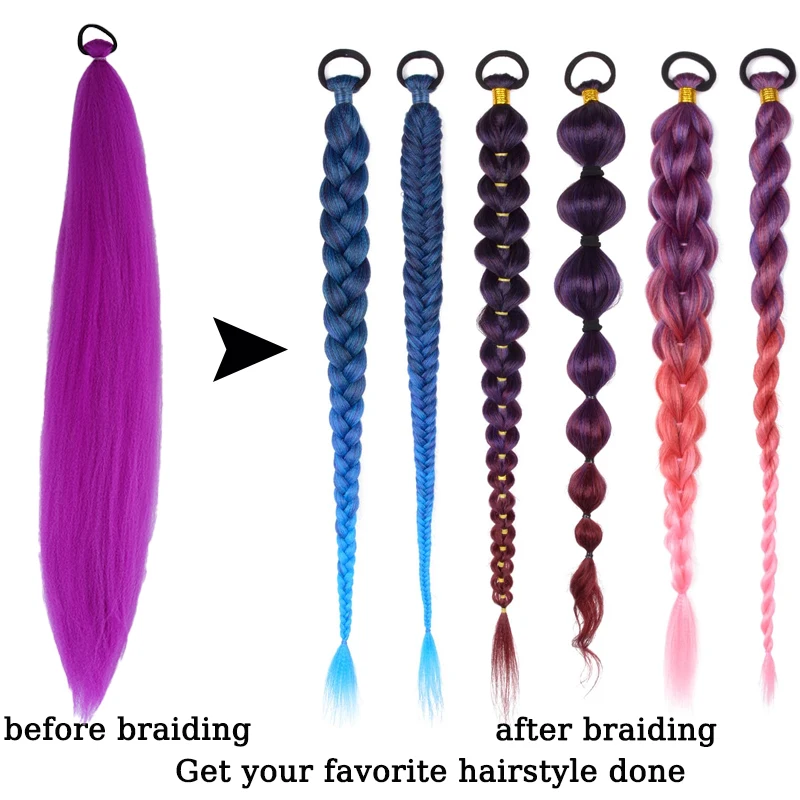 Synthetic 26inch Purple Ponytail Extension with Elastic Hair Tie Corlorful Straight Braiding Ponytail Hairpiece for Women DIY