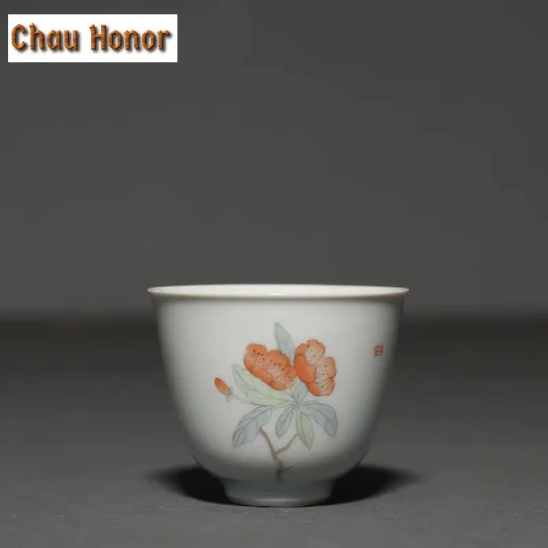 30ml Pure Hand-painted Hibiscus Teacup Tea Bowl Beautiful Tea Cup Tea-tasting Fragrance Cup Jianzhan Master Cups Tea Services